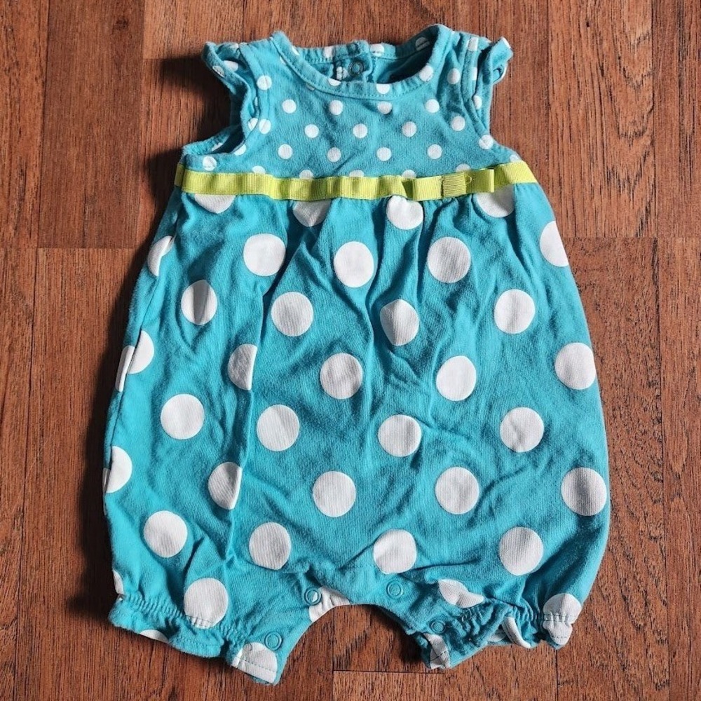 Carters Baby Girl Teal Blue White Polka Dot Romper Sunsuit 3 Months Snap 422